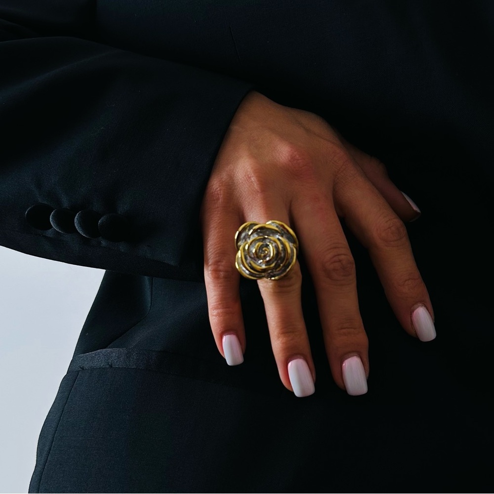 New Gold Plated Ring Flower Silver Boho Statement - Picture 3 of 10